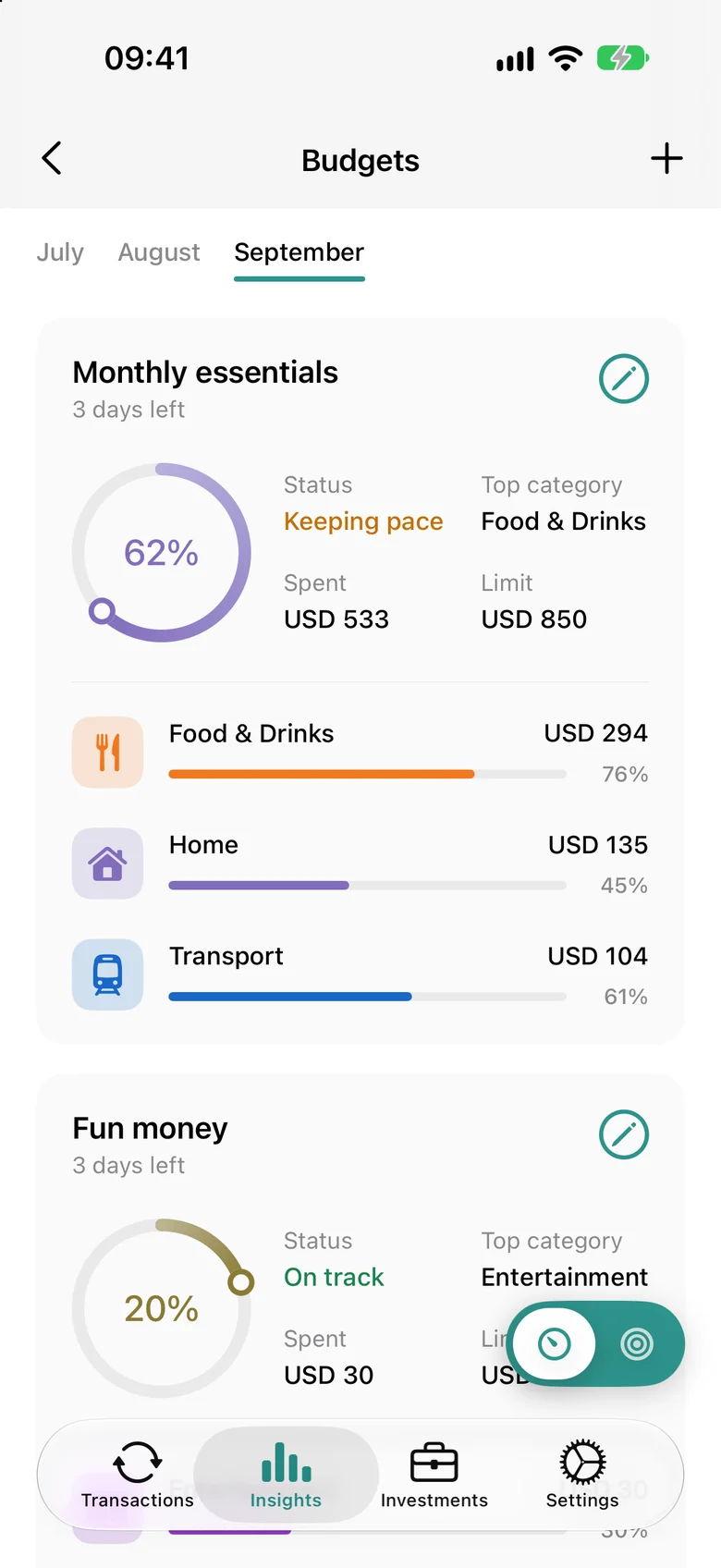calmfinance goals and budgets screenshot in an iPhone frame