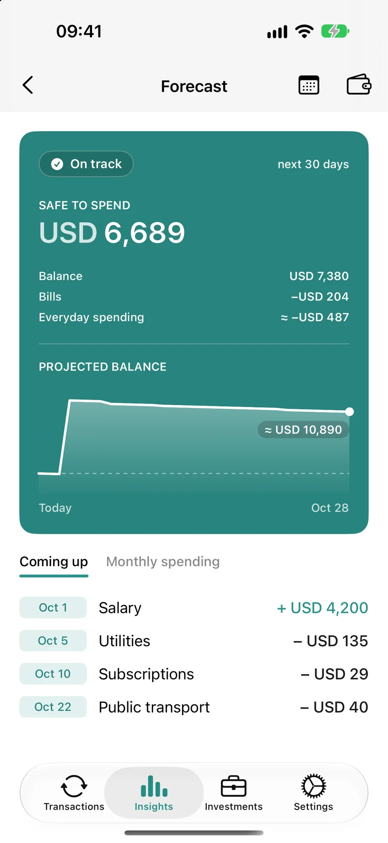 calmfinance forecast screenshot in an iPhone frame